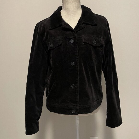 Eddie Bauer Velvet Jacket Size Large Black Comfort Relaxed Fit Casual Everyday - Picture 2 of 5